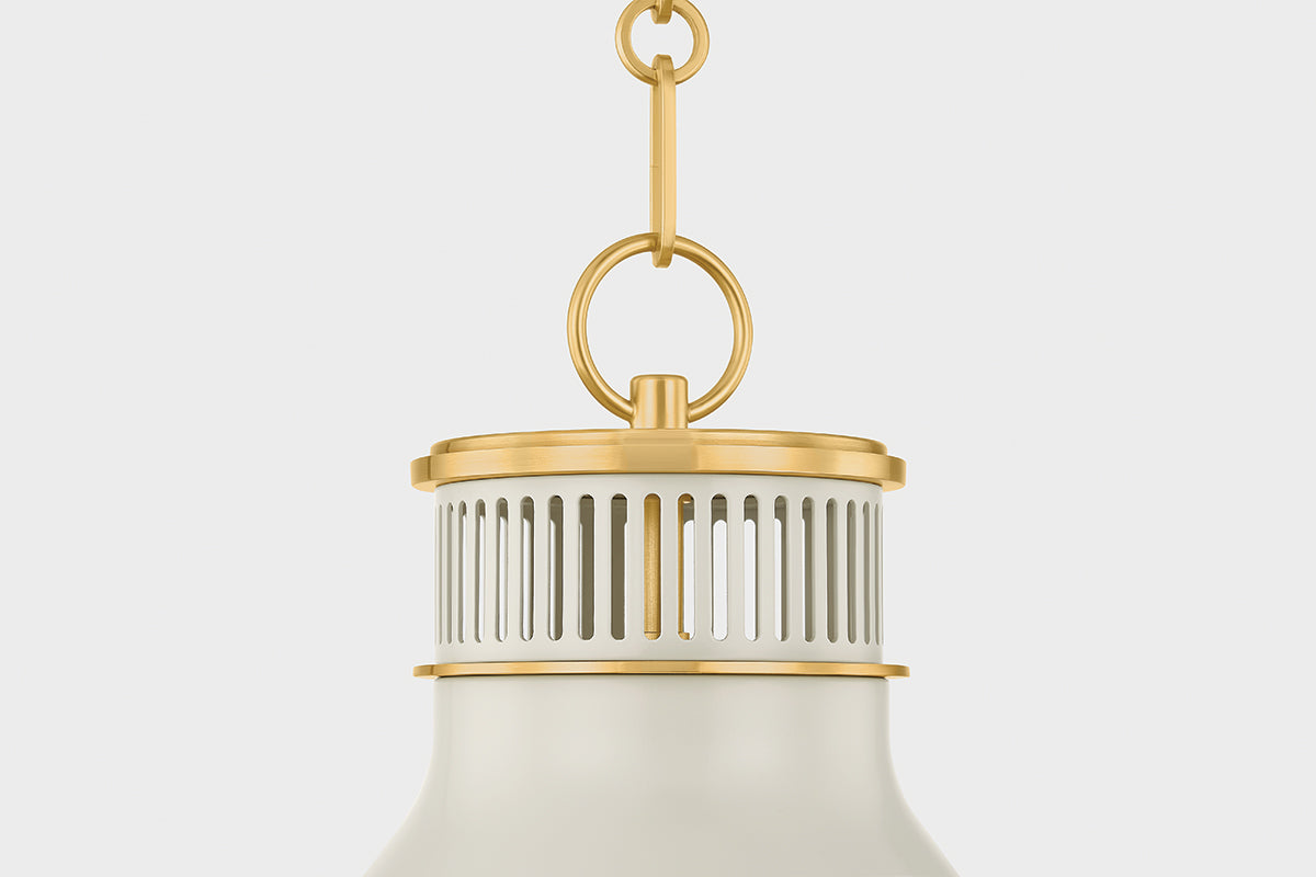 Hudson Valley Highclere 12.75" Pendant in Aged Brass / Off White, room setting 2