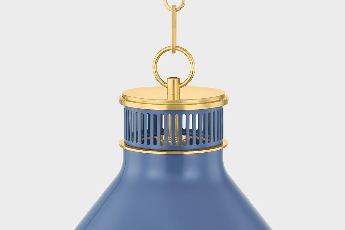 Hudson Valley Highclere 12.75" Pendant in Aged Brass / Soft French Blue, room setting 2