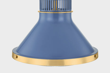 Hudson Valley Highclere 12.75" Pendant in Aged Brass / Soft French Blue, room setting 3