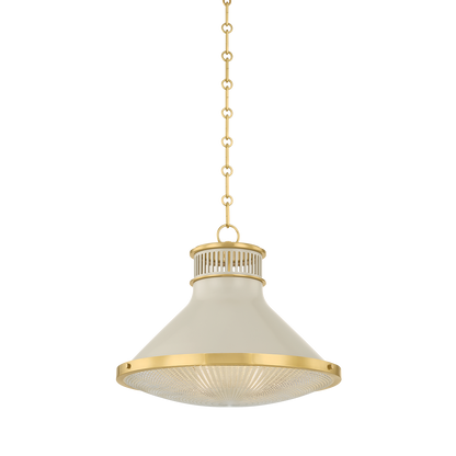 Hudson Valley Highclere 17.75" Pendant Aged Brass / Off-White with Off White