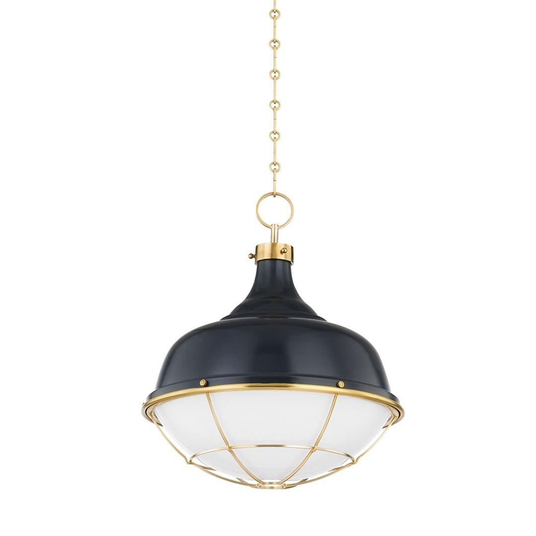 Hudson Valley Holkham Pendant Aged Brass, Darkest Blue