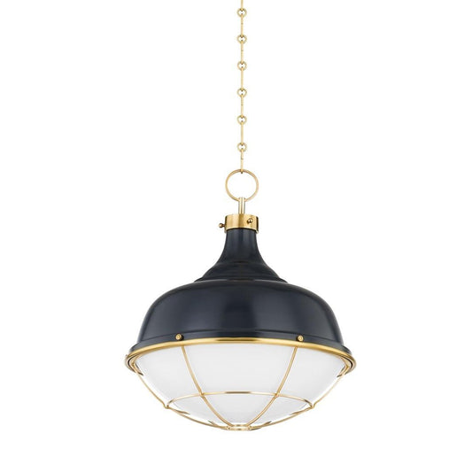 Hudson Valley Holkham Pendant Aged Brass, Darkest Blue