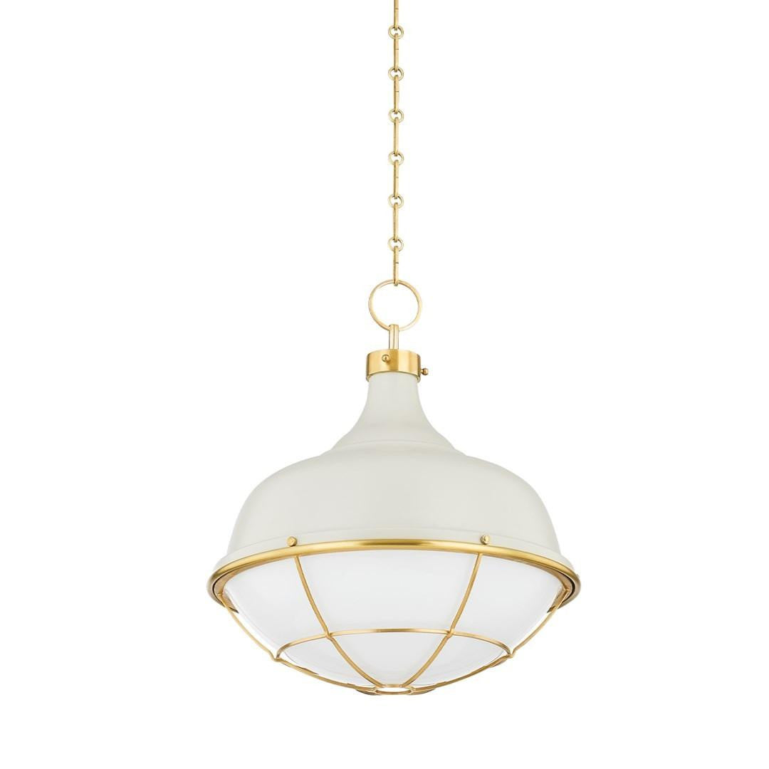 Hudson Valley Holkham Pendant Aged Brass, Off-White