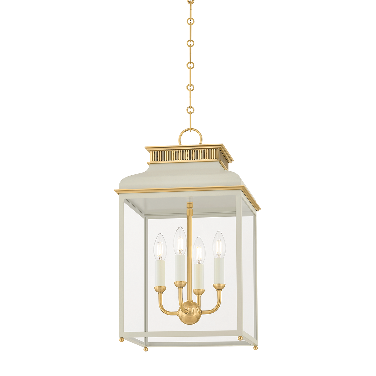Hudson Valley Houghton 12.75" 4-Light Lantern Aged Brass / Off-White with Off White