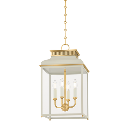 Hudson Valley Houghton 12.75" 4-Light Lantern Aged Brass / Off-White with Off White