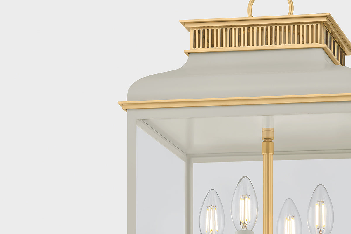 Hudson Valley Houghton 12.75" 4-Light Lantern in Aged Brass / Off White, room setting 3