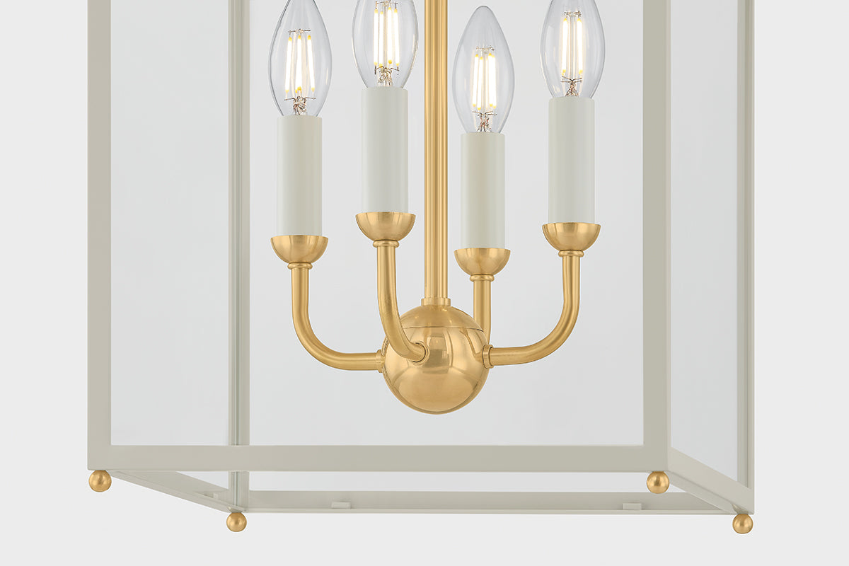 Hudson Valley Houghton 12.75" 4-Light Lantern in Aged Brass / Off White, room setting 4