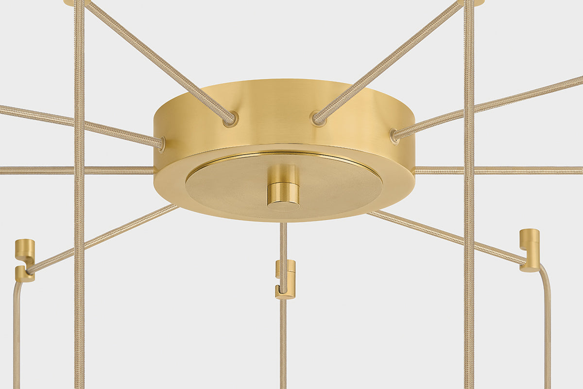 Hudson Valley Ironwood 9-Light Chandelier in Aged Brass, room setting 1