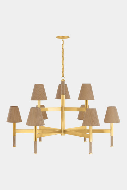 Hudson Valley Lindenwood 9-Light Chandelier in Aged Brass, room setting 1