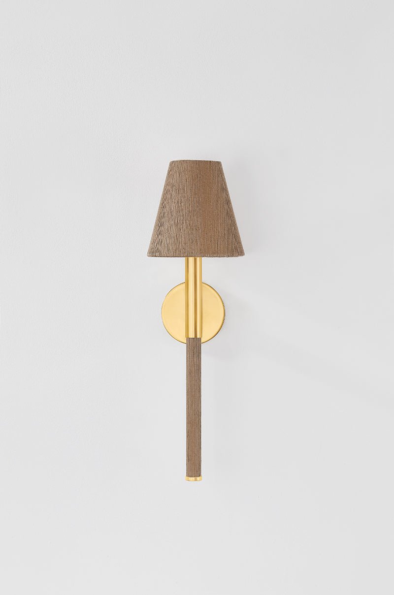 Hudson Valley Lindenwood Wall Sconce in Aged Brass, room setting 1