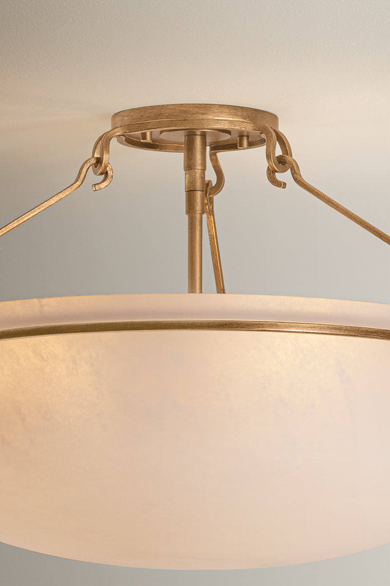 Hudson Valley Lowerre 3-Light Semi-Flush Mount in Patina Gold Leaf, room setting 2