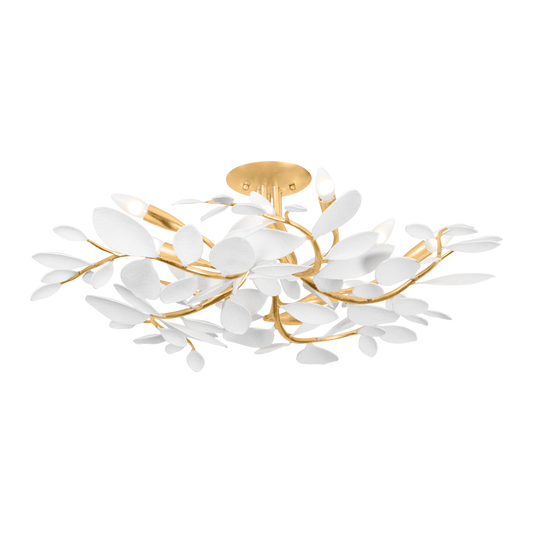 Hudson Valley Marabec 10-Light Semi-Flush Mount Vintage Gold Leaf/White Plaster