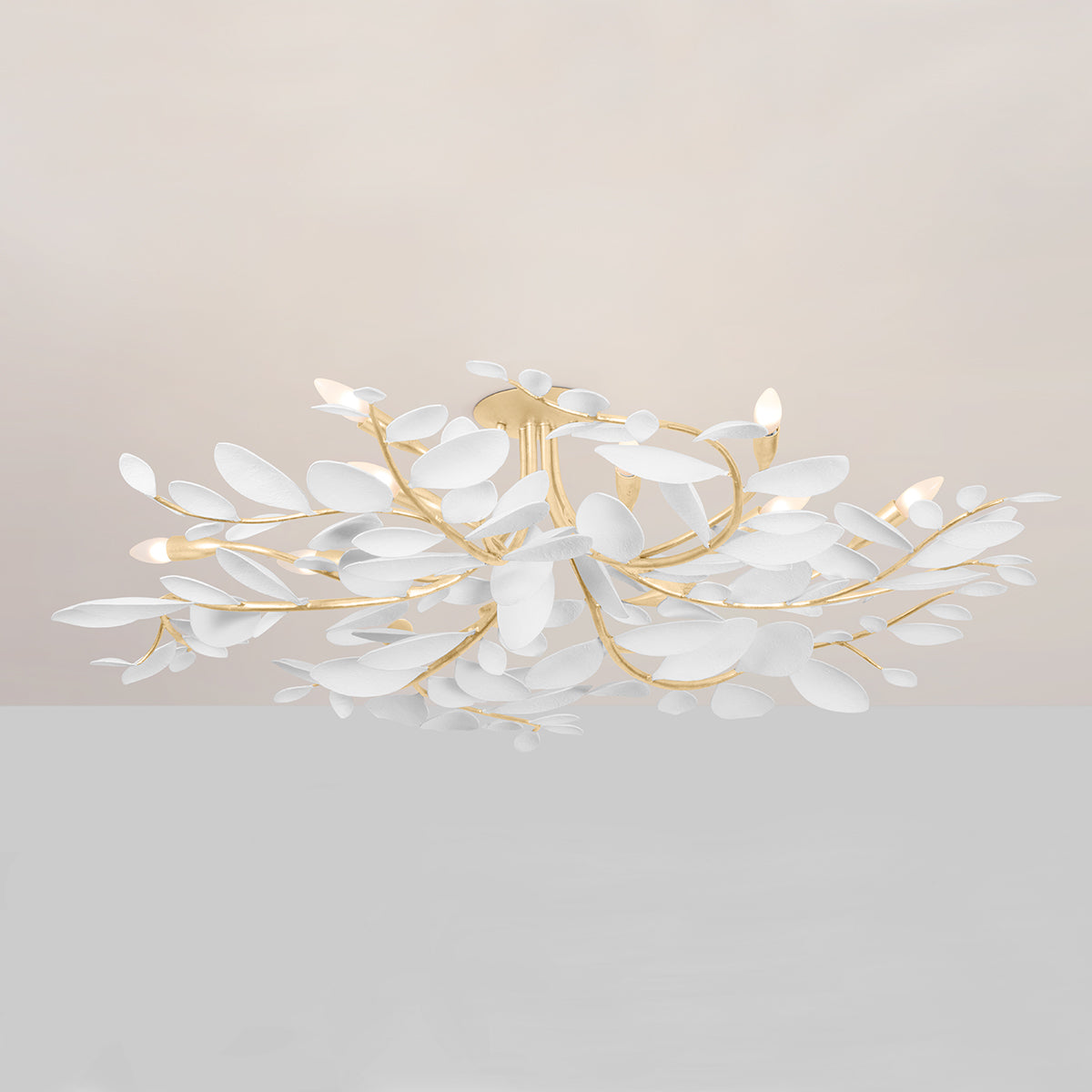 Hudson Valley Marabec 12-Light Semi-Flush Mount in Vintage Gold Leaf / White Plaster, alternate view 2