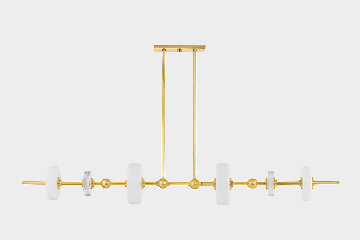 Hudson Valley Maynard 6-Light Linear Chandelier in Aged Brass, room setting 1