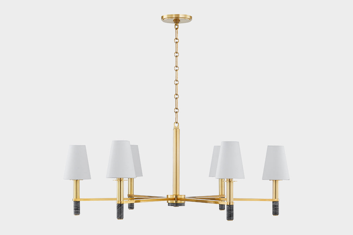 Hudson Valley Montreal 6-Light Chandelier in Aged Brass, room setting 1
