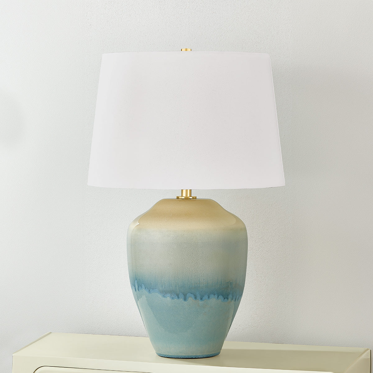 Hudson Valley Montville Table Lamp in Aged Brass / Ceramic Crackle Emerald Tide, alternate view 1