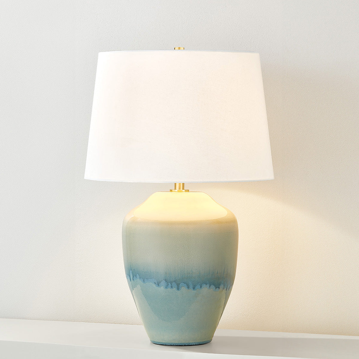 Hudson Valley Montville Table Lamp in Aged Brass / Ceramic Crackle Emerald Tide, alternate view 2
