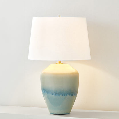 Hudson Valley Montville Table Lamp in Aged Brass / Ceramic Crackle Emerald Tide, alternate view 2