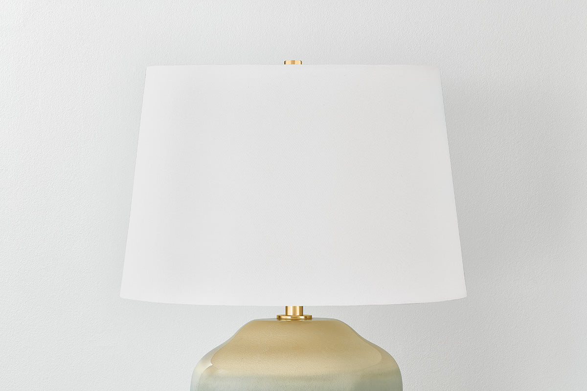 Hudson Valley Montville Table Lamp in Aged Brass / Ceramic Crackle Emerald Tide, room setting 2