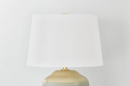 Hudson Valley Montville Table Lamp in Aged Brass / Ceramic Crackle Emerald Tide, room setting 2