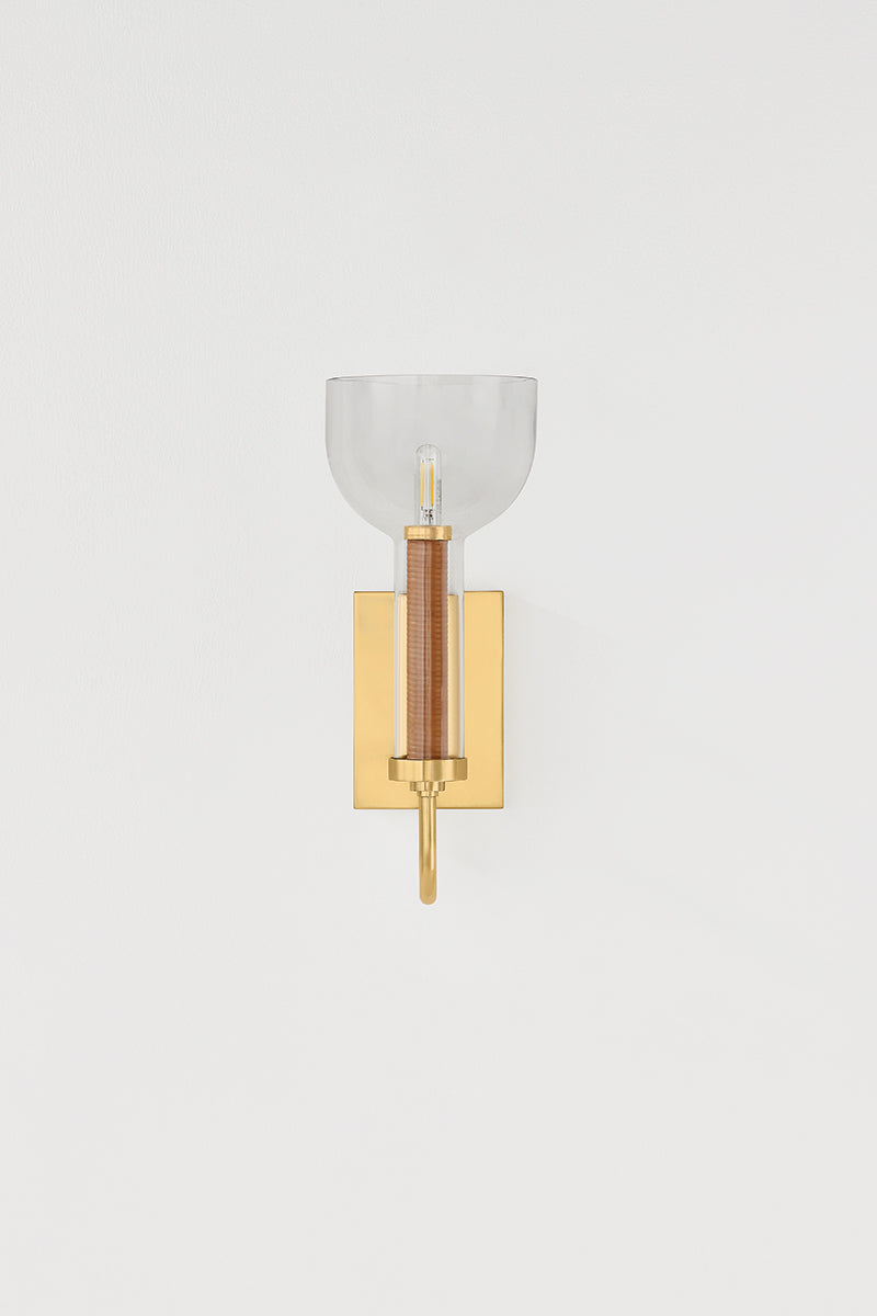 Hudson Valley Narrowsburg Wall Sconce in Aged Brass, room setting 1