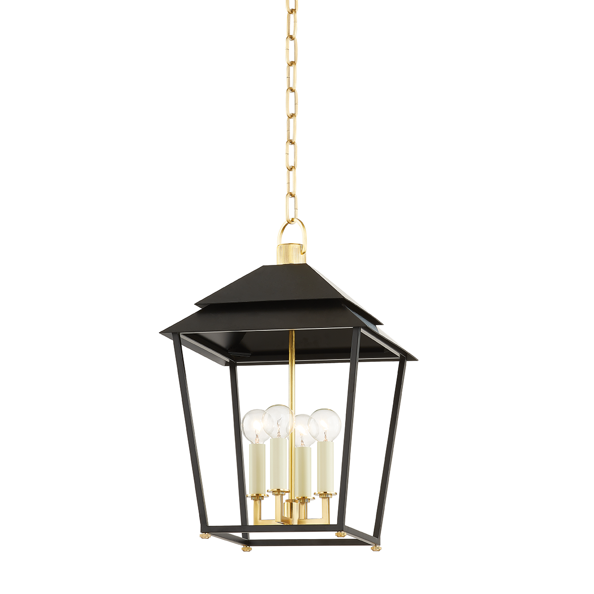 Hudson Valley Natick 12.5" 4-Light Lantern Aged Brass with Soft Black