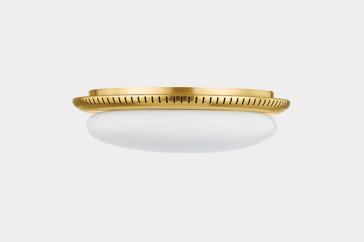 Hudson Valley North Castle 14.25" Flush Mount in Aged Brass, room setting 1