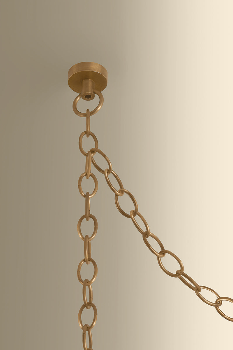 Hudson Valley Omi 3-Light Chandelier in Patina Brass, room setting 3