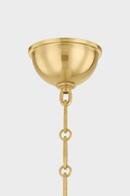 Hudson Valley Painted No. 1 4-Light Pendant in Aged Brass / Soft Studio Green, room setting 1