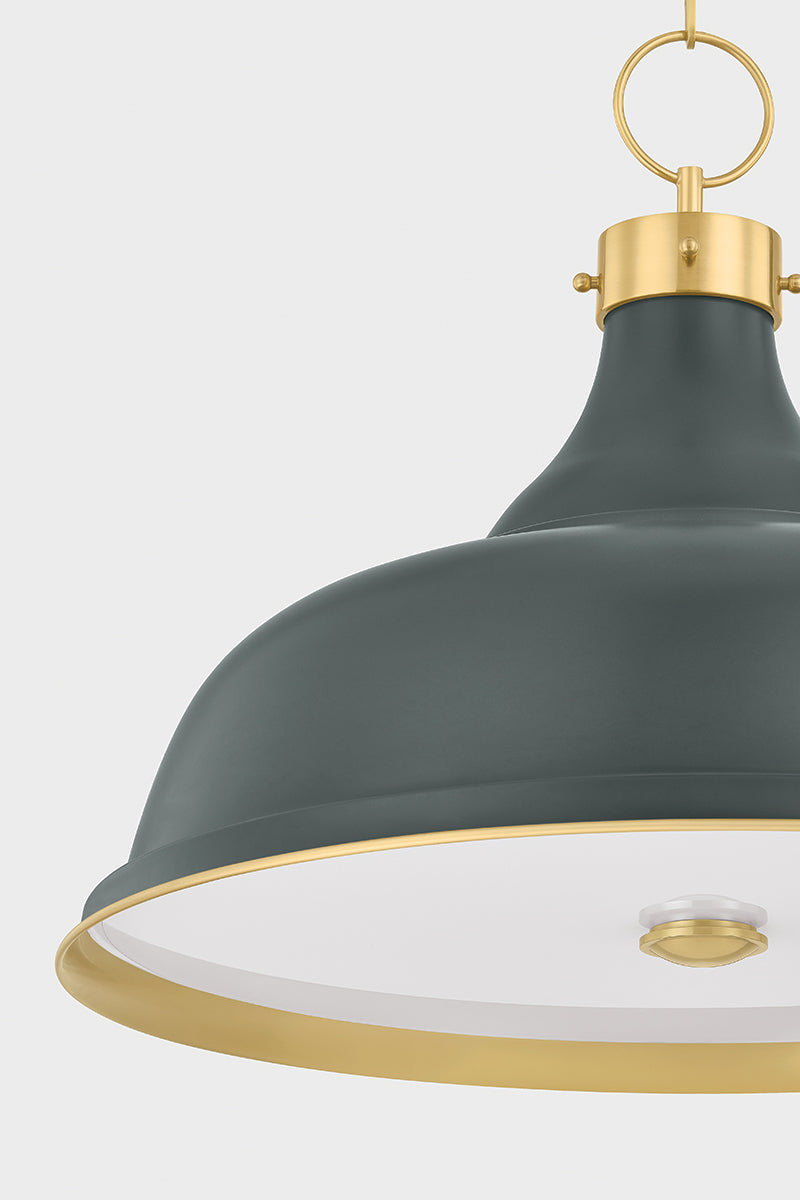 Hudson Valley Painted No. 1 4-Light Pendant in Aged Brass / Soft Studio Green, room setting 3