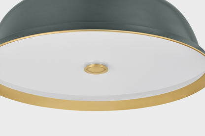 Hudson Valley Painted No. 1 4-Light Pendant in Aged Brass / Soft Studio Green, room setting 4