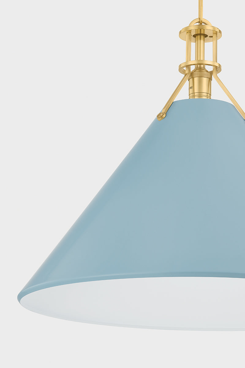 Hudson Valley Painted No. 2 21" Pendant in Aged Brass / Blue Bird, room setting 3