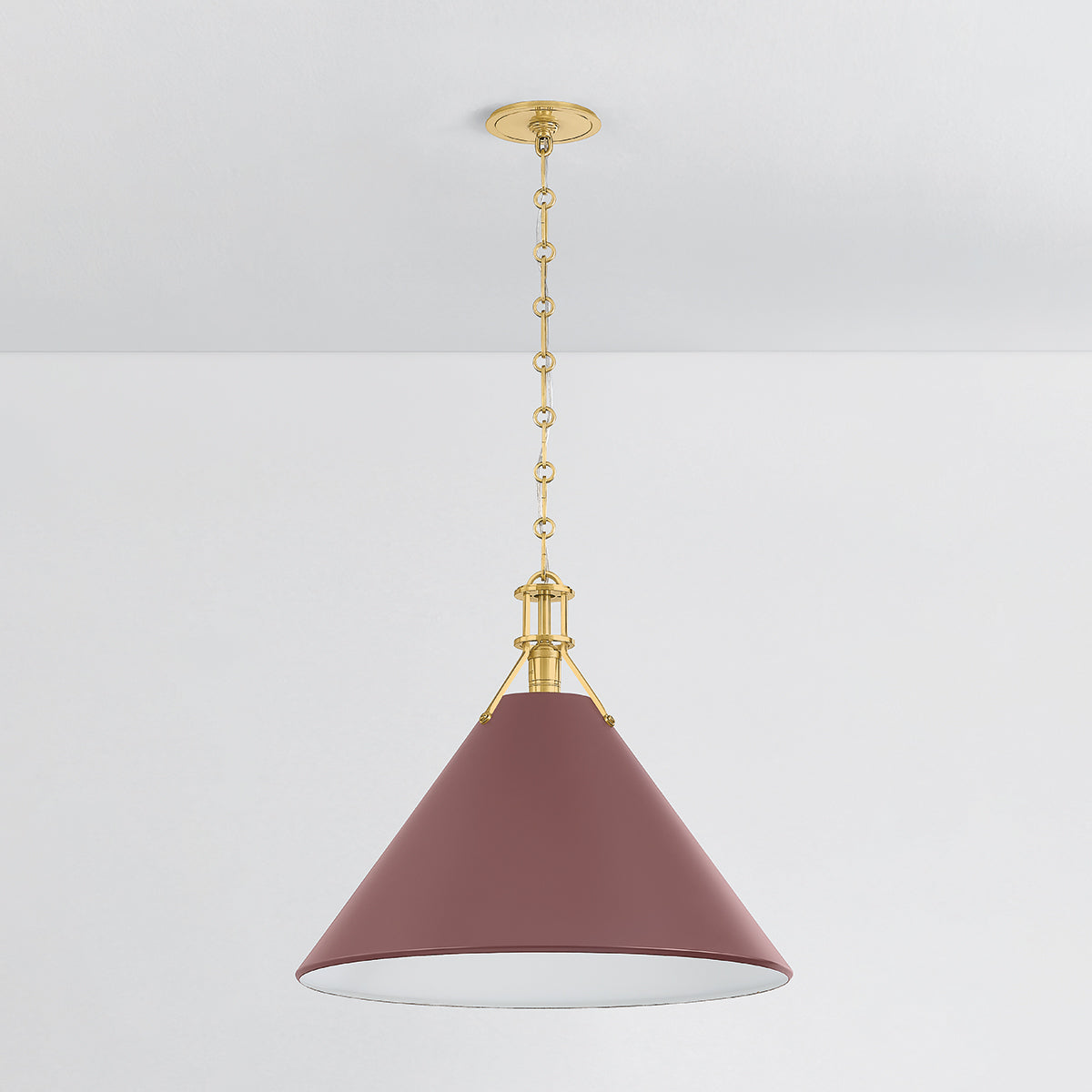 Hudson Valley Painted No. 2 21" Pendant in Aged Brass / Soft Crimson, alternate view 1