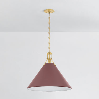 Hudson Valley Painted No. 2 21" Pendant in Aged Brass / Soft Crimson, alternate view 1