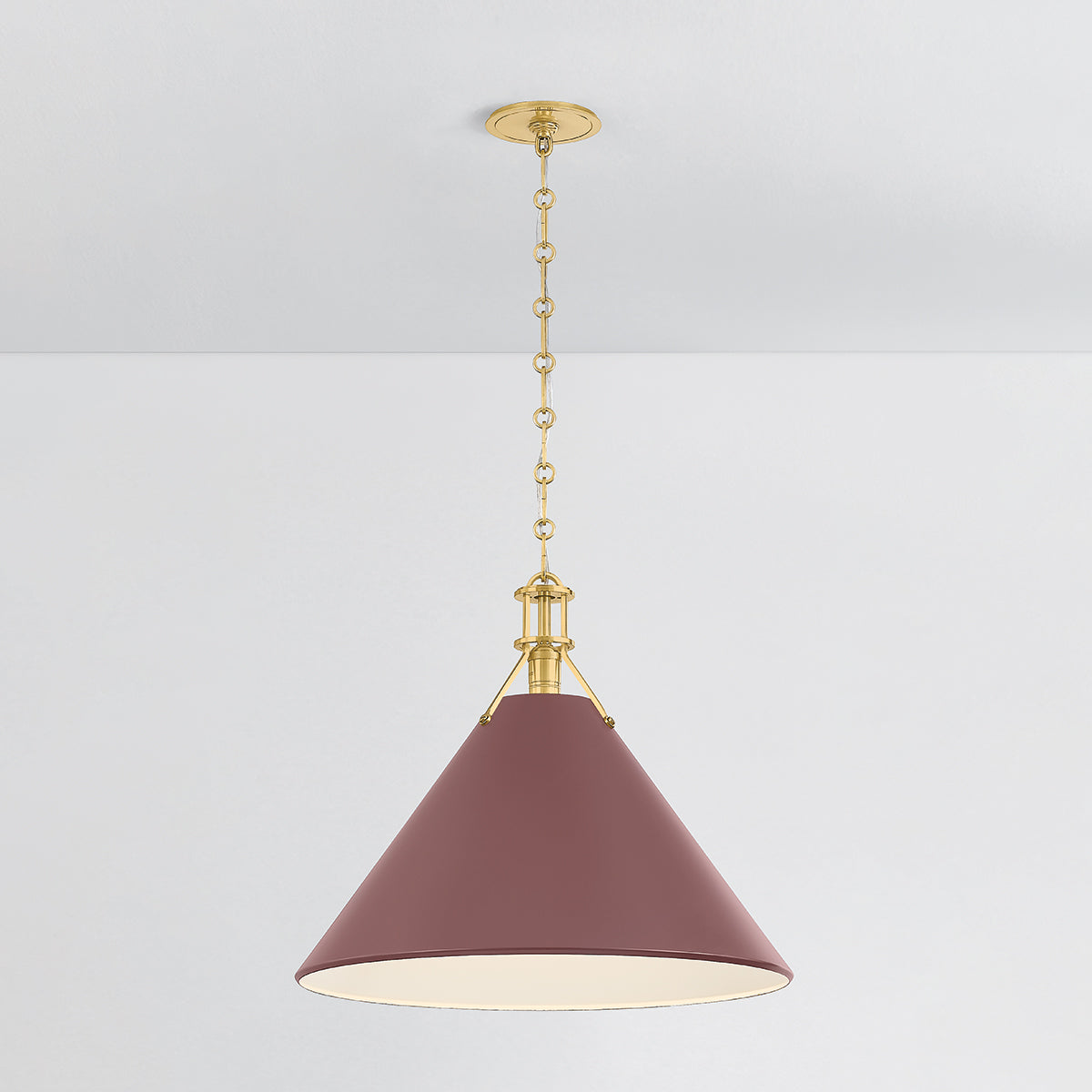 Hudson Valley Painted No. 2 21" Pendant in Aged Brass / Soft Crimson, alternate view 2