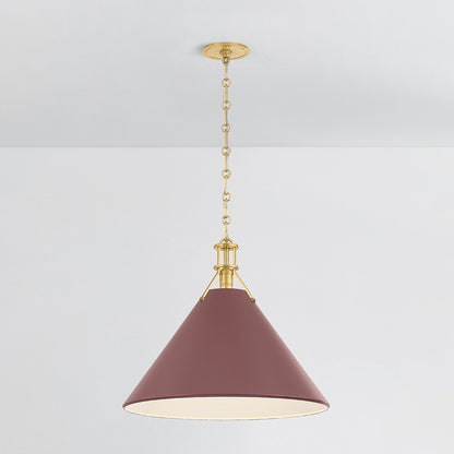 Hudson Valley Painted No. 2 21" Pendant in Aged Brass / Soft Crimson, alternate view 2