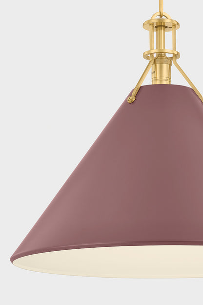 Hudson Valley Painted No. 2 21" Pendant in Aged Brass / Soft Crimson, room setting 3