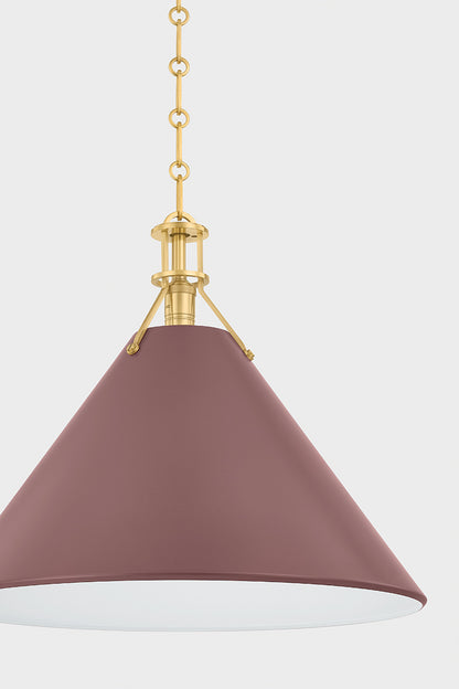 Hudson Valley Painted No. 2 21" Pendant in Aged Brass / Soft Crimson, room setting 4