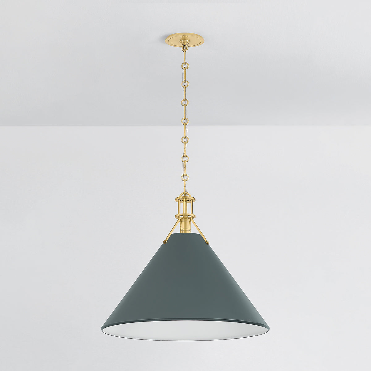 Hudson Valley Painted No. 2 21" Pendant in Aged Brass / Soft Studio Green, alternate view 1