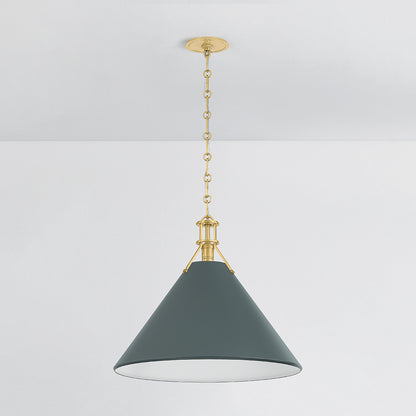 Hudson Valley Painted No. 2 21" Pendant in Aged Brass / Soft Studio Green, alternate view 1