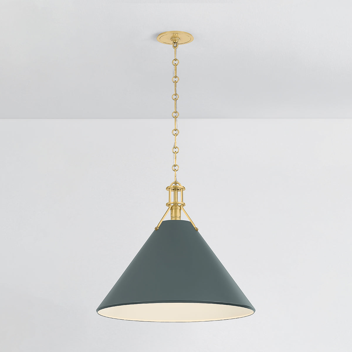 Hudson Valley Painted No. 2 21" Pendant in Aged Brass / Soft Studio Green, alternate view 2