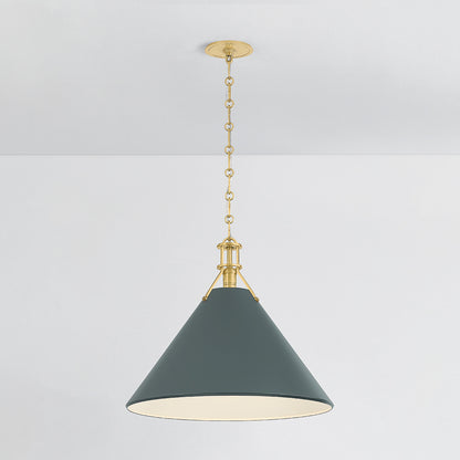 Hudson Valley Painted No. 2 21" Pendant in Aged Brass / Soft Studio Green, alternate view 2