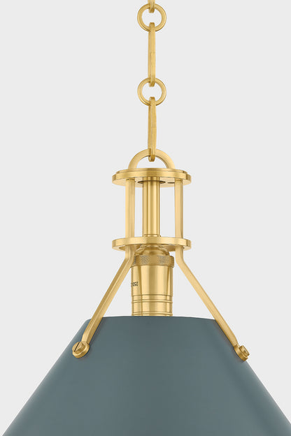 Hudson Valley Painted No. 2 21" Pendant in Aged Brass / Soft Studio Green, room setting 2
