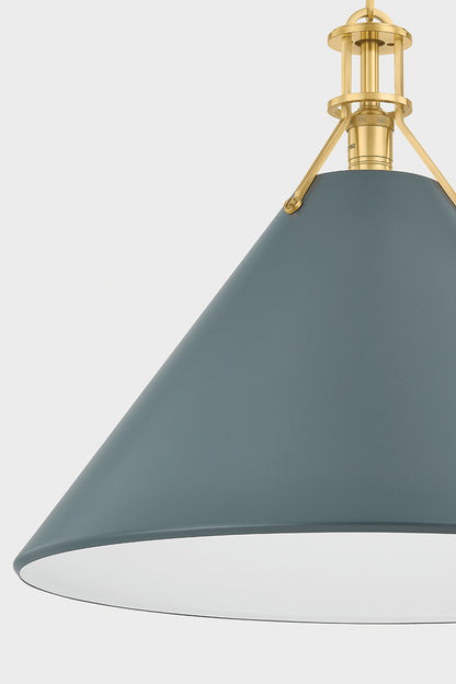 Hudson Valley Painted No. 2 21" Pendant in Aged Brass / Soft Studio Green, room setting 4