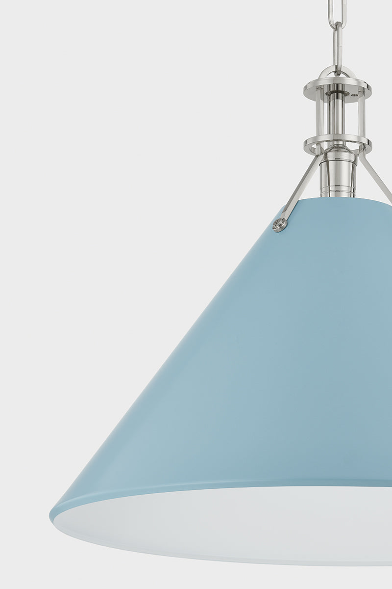 Hudson Valley Painted No. 2 21" Pendant in Polished Nickel / Blue Bird, room setting 3