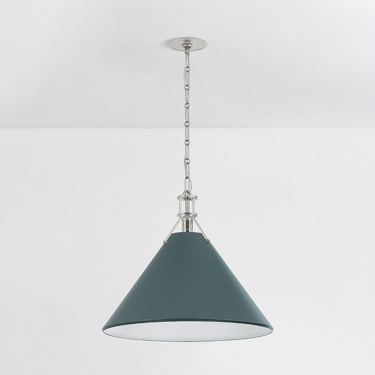 Hudson Valley Painted No. 2 21" Pendant in Polished Nickel / Soft Studio Green, alternate view 1
