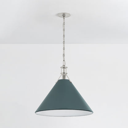 Hudson Valley Painted No. 2 21" Pendant in Polished Nickel / Soft Studio Green, alternate view 1