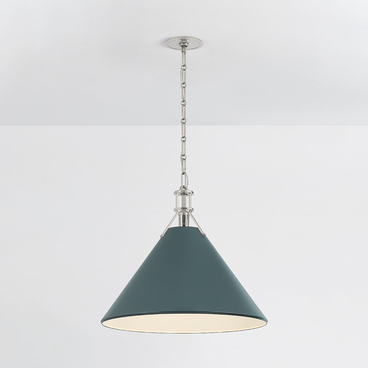 Hudson Valley Painted No. 2 21" Pendant in Polished Nickel / Soft Studio Green, alternate view 2