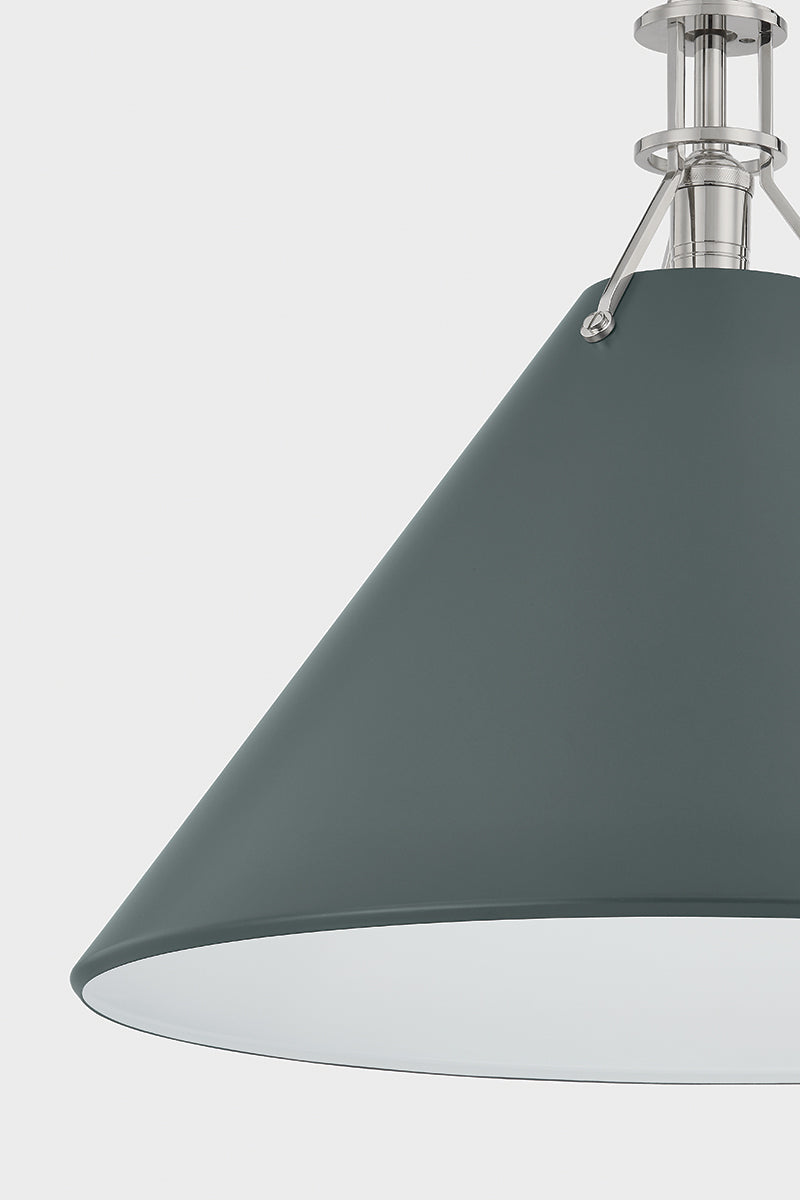 Hudson Valley Painted No. 2 21" Pendant in Polished Nickel / Soft Studio Green, room setting 3