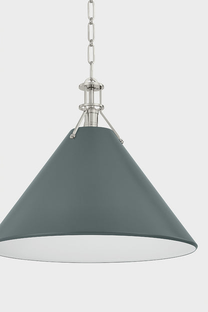 Hudson Valley Painted No. 2 21" Pendant in Polished Nickel / Soft Studio Green, room setting 4